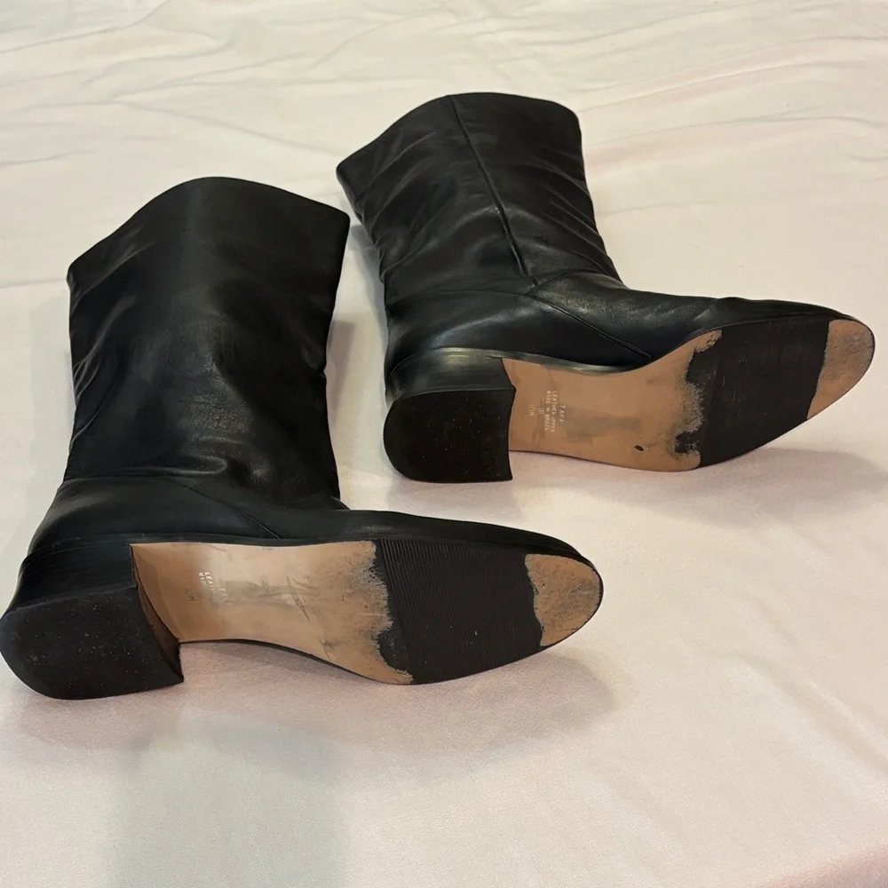Elegant Black Leather Mid Knee Boots size 10 Nice Boots!